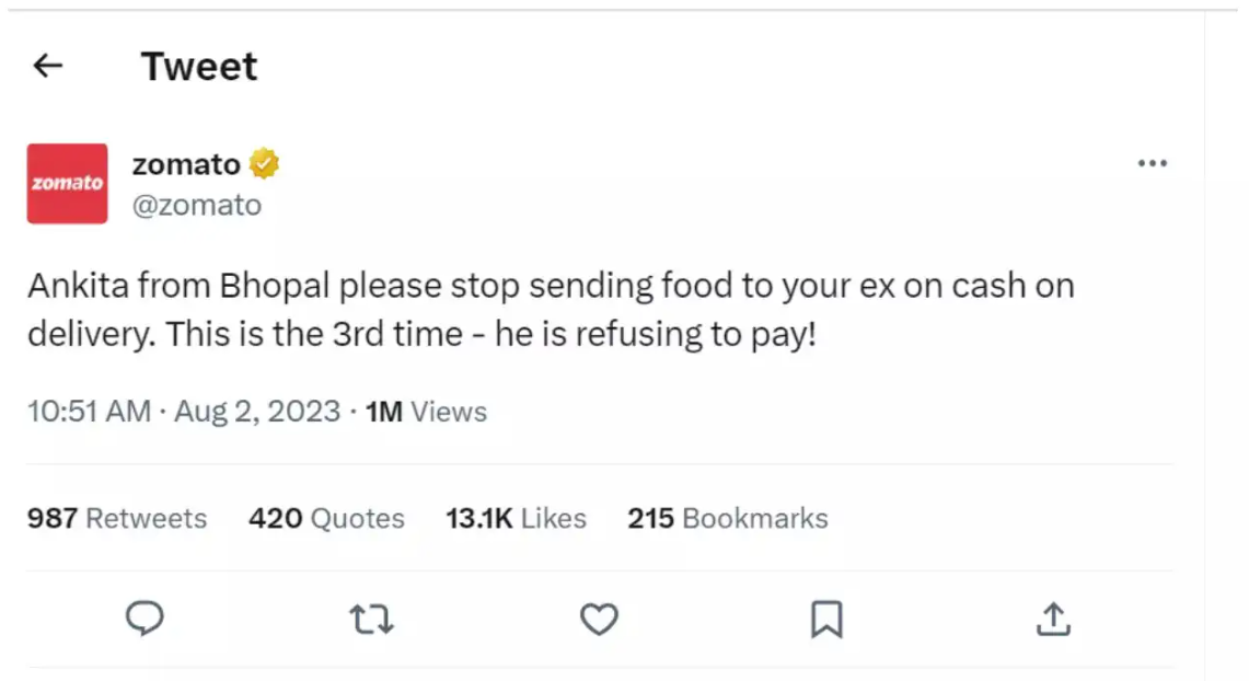 Zomato tweet