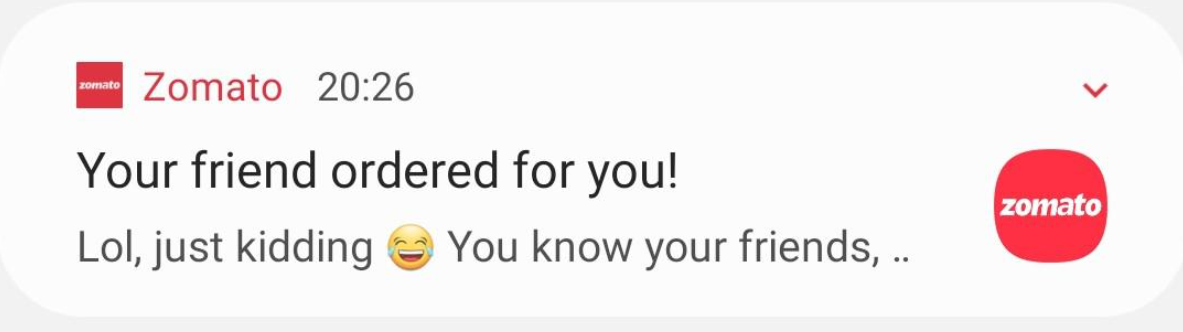 Zomato push notification — friend ordered
