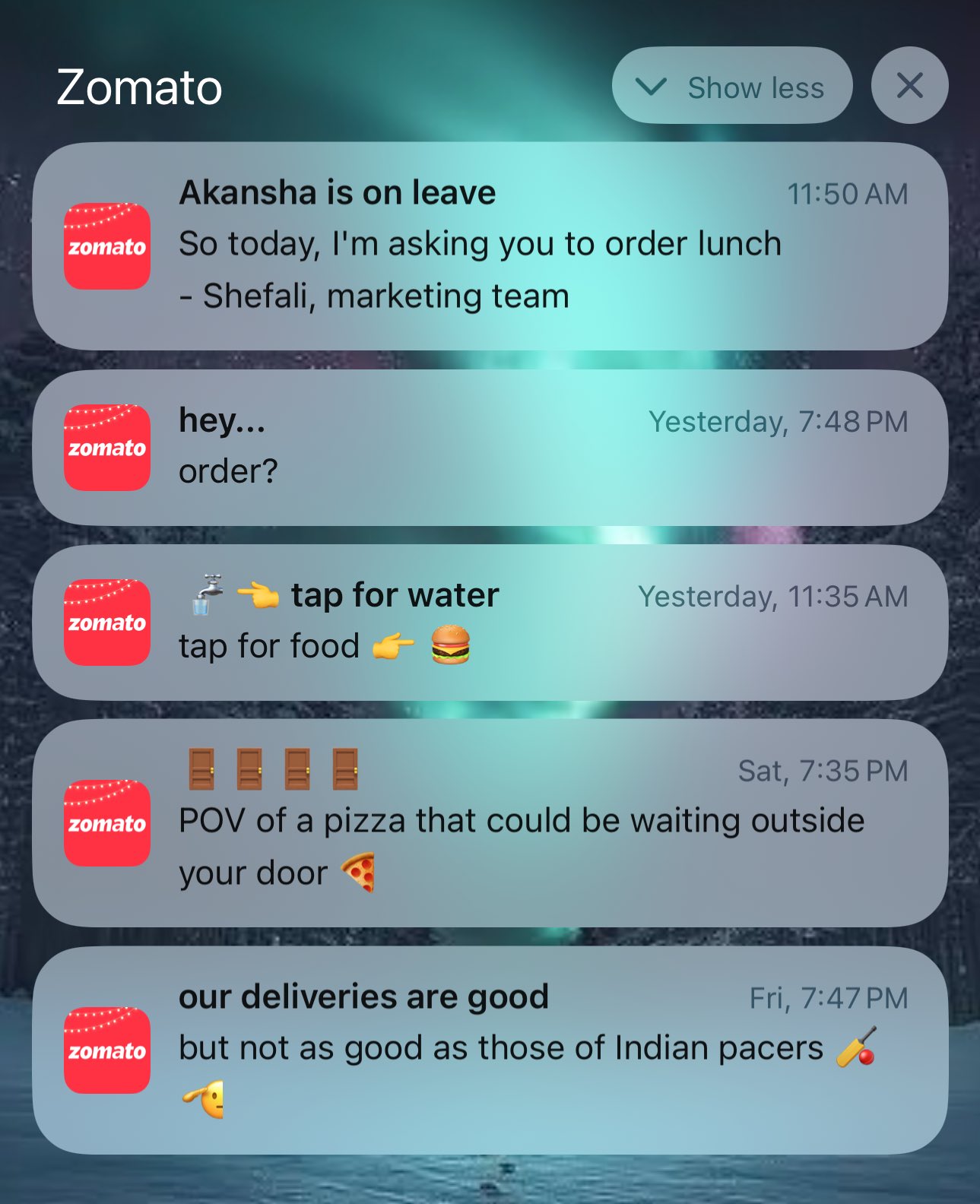Zomato witty push notifications
