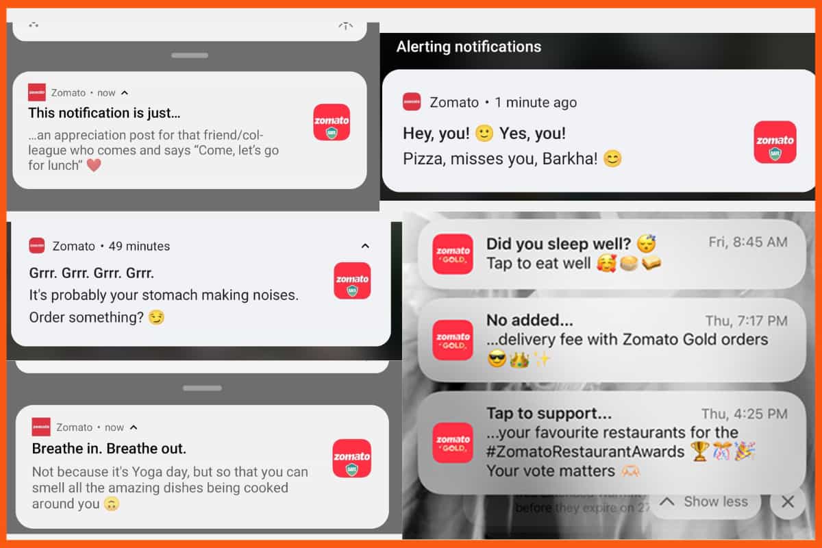 Zomato push notifications collage